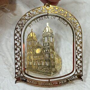St Teresa of Avila 9th Ward Brooklyn, NY Die Cut Brass Gold Christmas Ornament